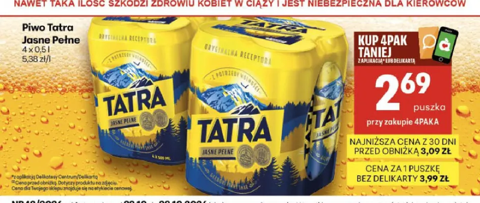 Piwo Tatra 4-pak promocja w Delikatesy Centrum