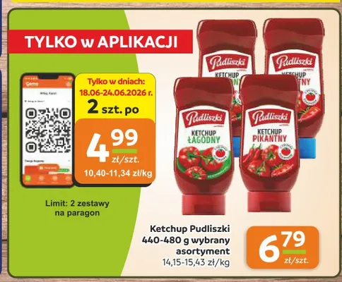 Ketchup łagodny Pudliszki promocja w Gama