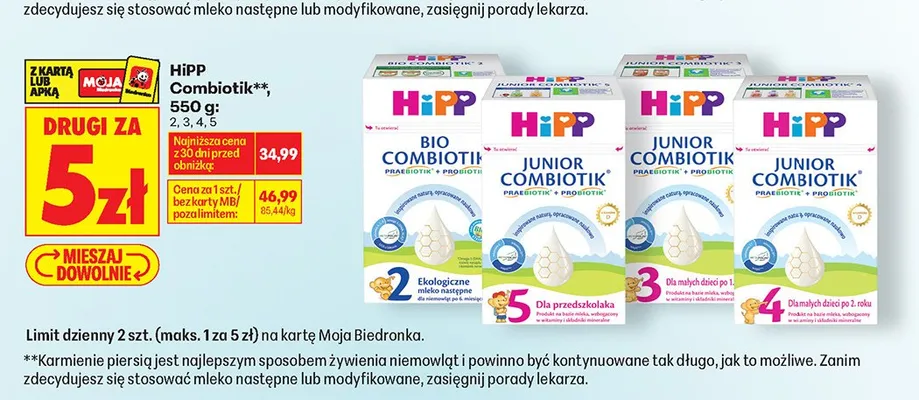 Mleko modyfikowane HiPP Combiotik 2 promocja w Biedronka