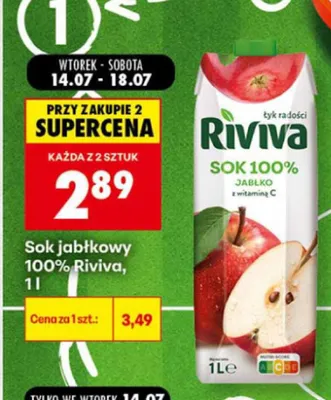 Sok jabłkowy 100% Riviva promocja w Biedronka