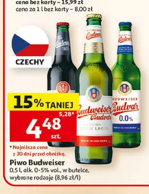 Piwo bezalkoholowe Budweiser Budvar 0.0% 500ml promocja w Auchan