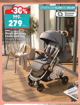 Wózek spacerowy Estelle Gold składany w walizkę lekki szaro-złoty MoMi promocja w Biedronka