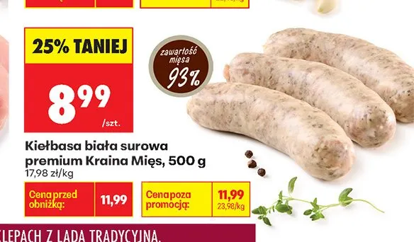 Kiełbasa biała surowa premium Kraina Mięs promocja w Biedronka