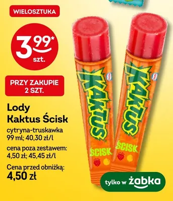 Lody Kaktus Ścisk cytryna-truskawka promocja w Żabka