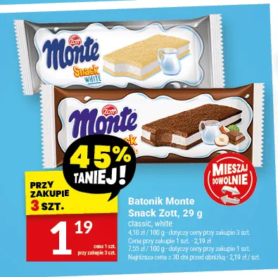 Batonik Monte Snack Zott classic promocja w Twój Market