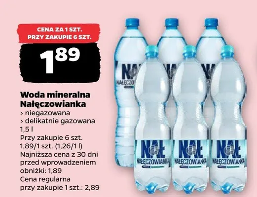 Woda mineralna Nałęczowianka niegazowana delikatnie gazowana promocja w Netto