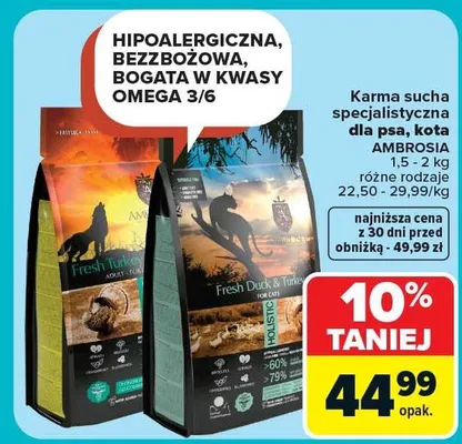 Karma sucha specjalistyczna dla psa, kota Ambrosia promocja w Carrefour Market