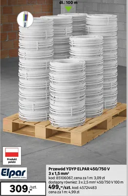 Przewód YDYP ELPAR 450/750 V 3 x 1,5 mm² promocja w Leroy Merlin