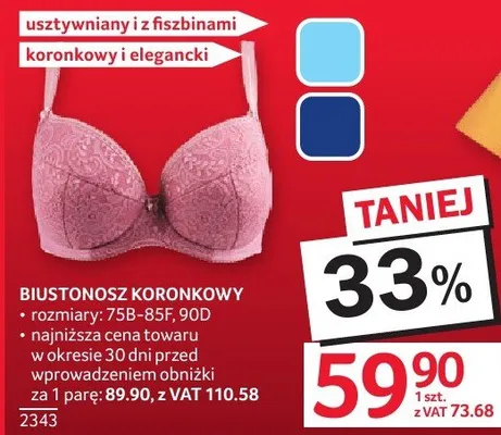 Biustonosz koronkowy rozmiary 75B-85F, 90D promocja w Selgros