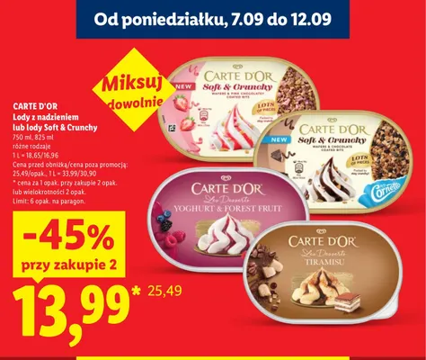 Lody Soft & Crunchy Carte D'Or Wafers & Chocolate Coated Bits promocja w Lidl