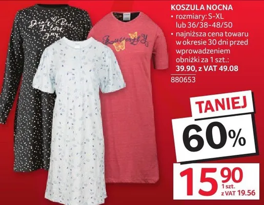 Koszula nocna rozmiary S-XL lub 36/38-48/50 promocja w Selgros