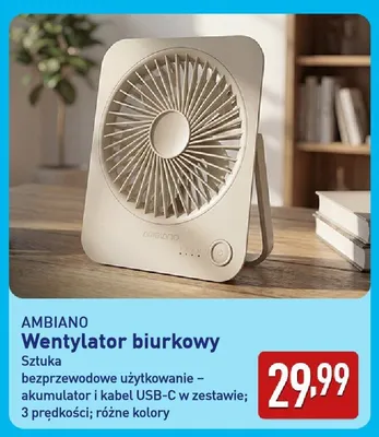 Wentylator biurkowy Ambiano promocja w Aldi