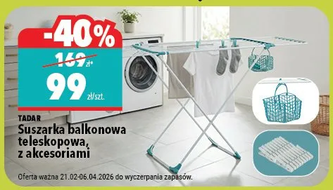 Suszarka balkonowa teleskopowa, z akcesoriami promocja w Biedronka Home