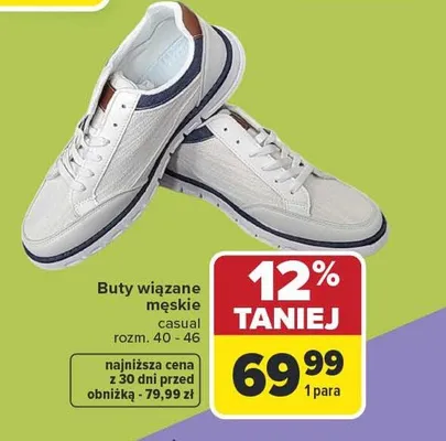 Buty wiązane męskie casual promocja w Carrefour