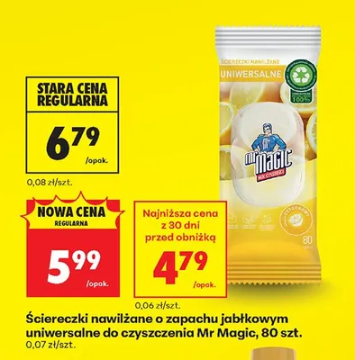 Ściereczki nawilżane o zapachu jabłkowym uniwersalne do czyszczenia Mr Magic promocja w Biedronka