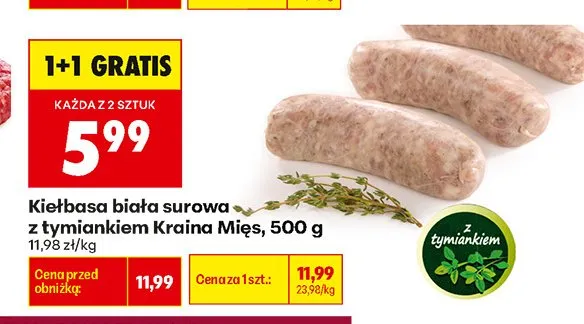 Kiełbasa biała surowa z tymiankiem Kraina Mięs promocja w Biedronka