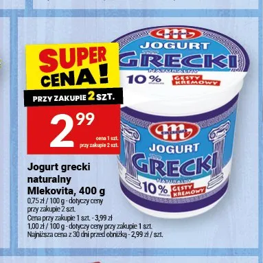 Jogurt grecki naturalny Mlekovita promocja w Twój Market