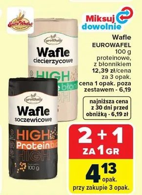 Wafle Eurowafel proteinowe, z błonnikiem promocja w Carrefour Market