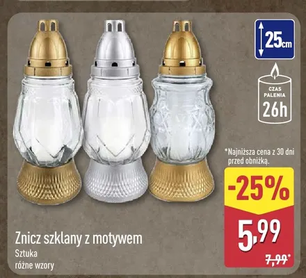 Znicz szklany z motywem promocja w Aldi