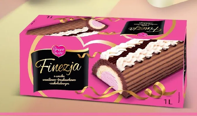 Lody Finezja o smaku waniliowo-truskawkowo-czekoladowym Amore Gusto promocja w POLOmarket