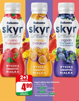 Jogurt pitny skyr jagoda borówka amerykańska promocja w Dino