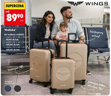 Walizka WINGS wym.: 65x42x25cm promocja w Biedronka