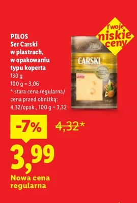 Ser carski w plastrach w opakowaniu typu koperta Pilos promocja w Lidl