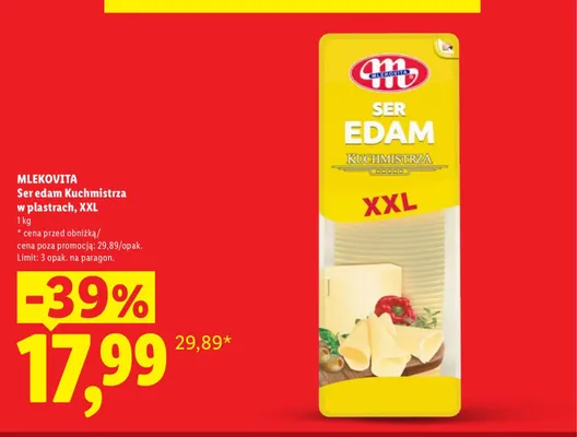 Ser edam Kuchmistrza w plastrach XXL Mlekovita promocja w Lidl