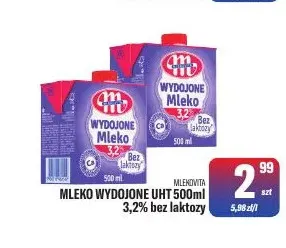 Mleko UHT Wydojone bez laktozy Mlekovita 3,2% promocja w Tomi Markt