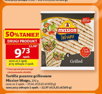 Tortille pszenne grillowane Mission Wraps promocja w Auchan