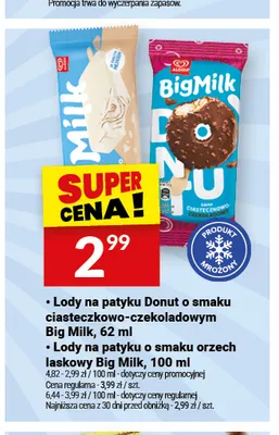 Lody na patyku Donut o smaku ciasteczkowo-czekoladowym Big Milk promocja w Twój Market