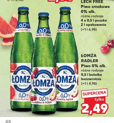 Piwo bezalkoholowe Łomża Radler Kwaśny Agrest promocja w Kaufland