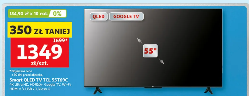 Telewizor Smart QLED TCL 55T69C 55" promocja w Auchan