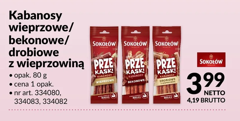 Kabanosy drobiowe z wieprzowiną Sokołów promocja w Makro