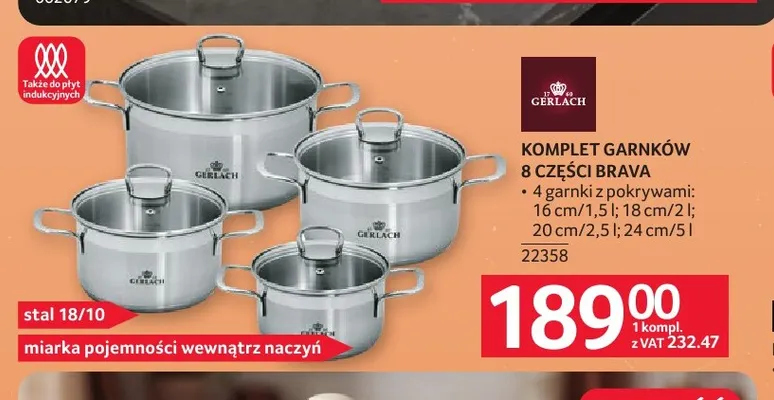 Komplet garnków brava Gerlach promocja w Selgros