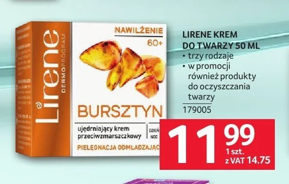 Krem do twarzy Lirene Bursztyn ujędrniający 60+ promocja w Selgros