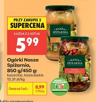 Ogórki Nasza Spiżarnia kaszubskie 850g promocja w Biedronka