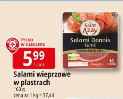 Salami wieprzowe w plastrach promocja w Leclerc