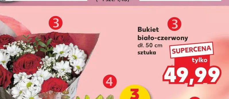 Bukiet biało-czerwony dł. 50cm promocja w Kaufland