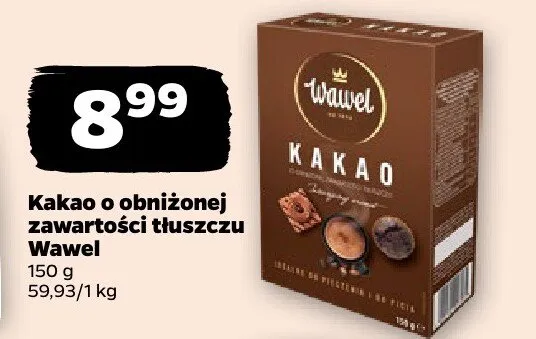 Kakao o obniżonej zawartości tłuszczu Wawel promocja w Netto