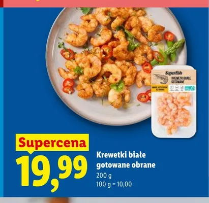 Krewetki białe gotowane obrane SuperFish promocja w Lidl
