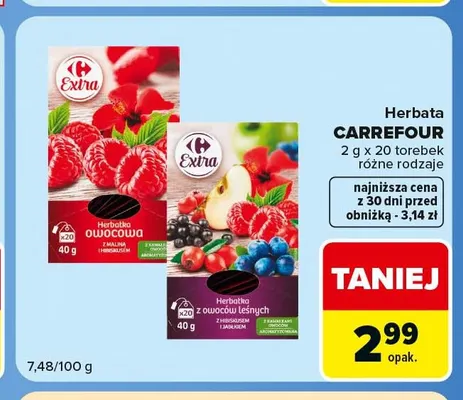 Herbata Carrefour Extra z maliną i hibiskusem promocja w Carrefour Express