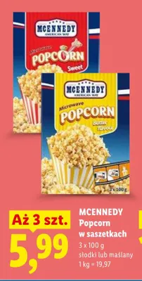 Popcorn w saszetkach MCENNEDY słodki 3-pak 100g promocja w Lidl