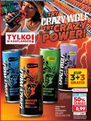 Napój energetyzujący bez cukru Crazy Wolf promocja w Kaufland