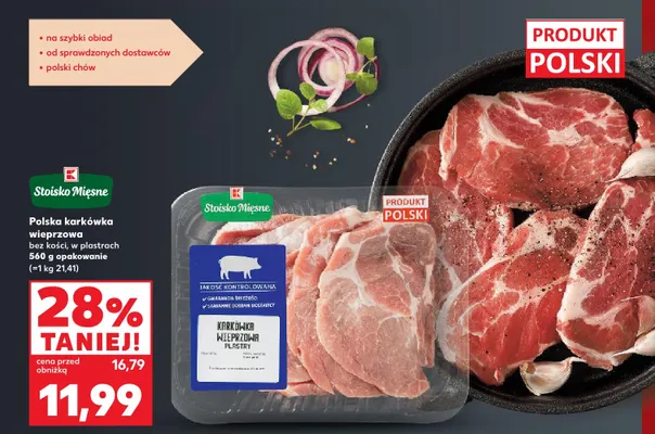 Polska karkówka wieprzowa bez kości w plastrach Stoisko Mięsne promocja w Kaufland