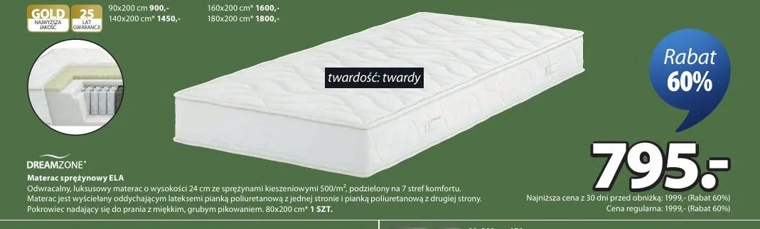 Materac sprężynowy ELA promocja w Jysk