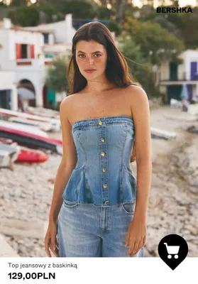 Top jeansowy z baskinką Bershka promocja w Bershka