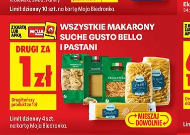 Makarony suche Gusto Bello i Pastani promocja w Biedronka