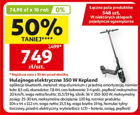 Hulajnoga elektryczna 350 W promocja w Auchan