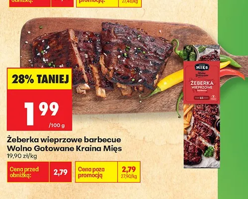 Żeberka wieprzowe barbecue Wolno Gotowane Kraina Mięs promocja w Biedronka